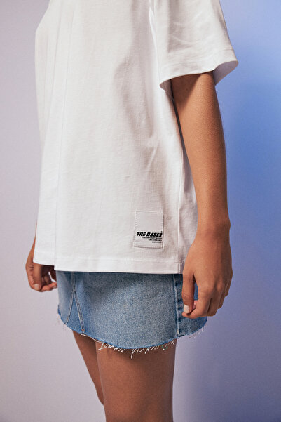 Bases Λευκό 100% βαμβακερό Premium Basic κοντομάνικο μπλουζάκι Oversize