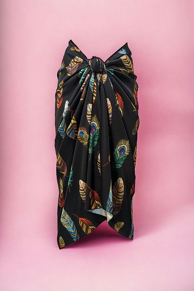 pistore Rochie de plajă pentru femei din satin lung cu model cu pene negre, sezon nou