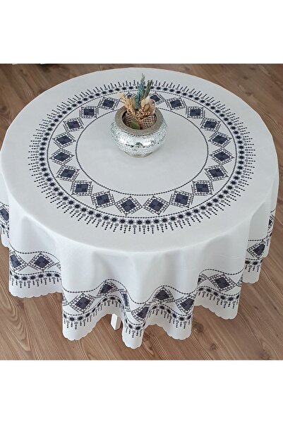 WENESSİ Față de masă rotundă din țesătură din poliester imprimată cu model cu punct de cruce (150×0 cm)