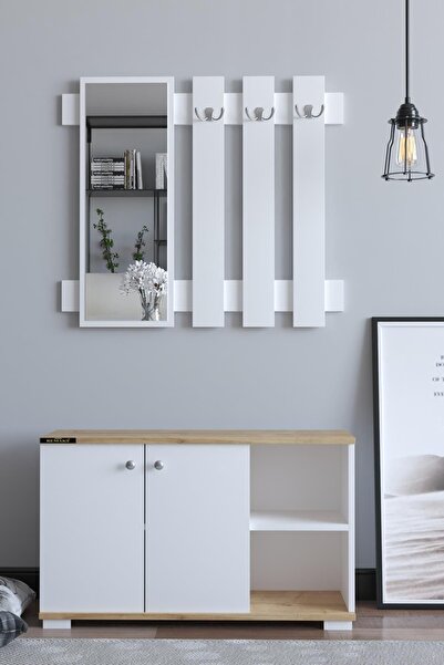 birnur pazar Sultan Aynalı Vestiyer Ayakkabılık Portmanto Ve Duvar Askısı - M...