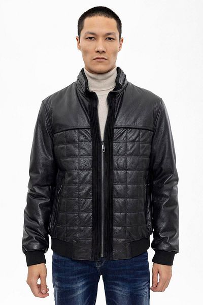 Deriderim Black Riley Square Embroidered Men's Leather Coat with Sleeves and Waist Knitwear