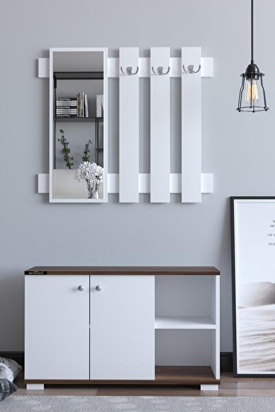 birnur pazar Sultan Aynalı Vestiyer Ayakkabılık Portmanto Ve Duvar Askısı - C...