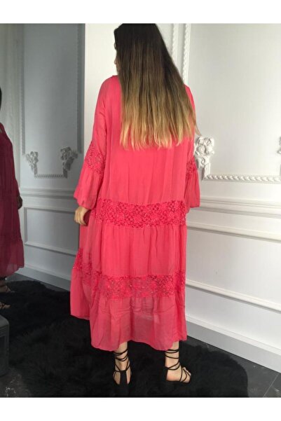 Bohemian Women's Pomegranate Lace Detailed Silk Dress