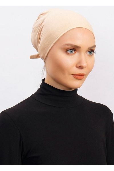 Ecardin Lycra Comfortable Non-Slip Practical Anti-Sweat Seamless Hijab Bonnet Scarf Turban Shawl Ready - Beige