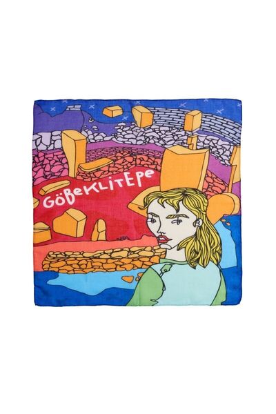 Deriderim Ikigai City Series Göbeklitepe Hand Drawing Colorful Multifunctional Colorful Square 45x45 Bandana