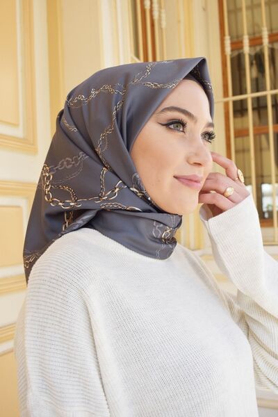 Ma'Polien Basic Kreasyon Twill Eşarp Antrasit-altın