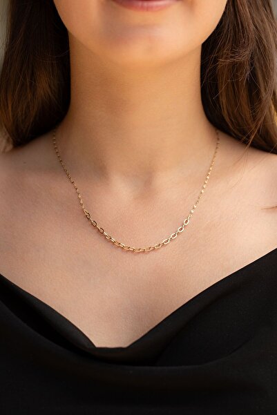 Cenova Jewelry 14 Ayar Altın Ataç ve Pullu Zincir Kadın Kolye