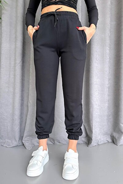 3MMM TEKSTİL Μαύρο Jogger Sweatpants - Λεπτομερές σχοινί μέσης