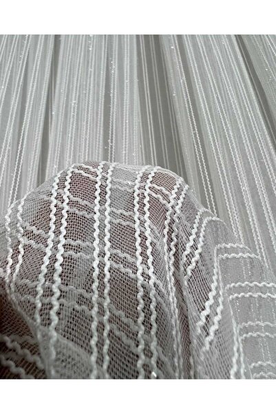 ERNGlobal Ütü Istemez Çift Makarna Çizgili Parlak Simli Tül Perde 1x2 Kat Pileli