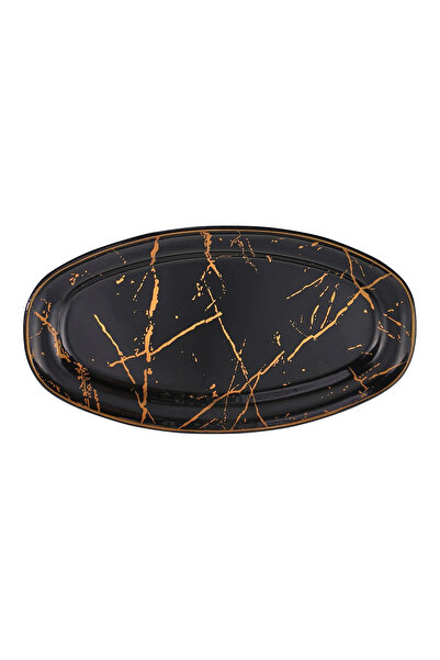 B&M Black Marble Patterned Presentation Boat Plate - Set of 3