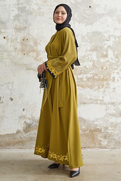 InStyle Oil Green Ferace - Flower Sequin Detailed