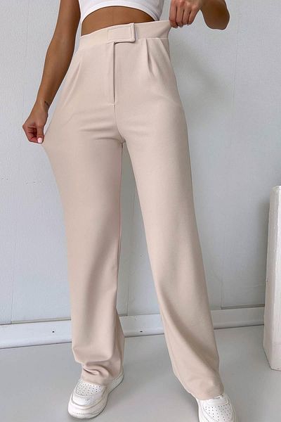Mine Tan Butik Beige Palazzo Women's Trousers - Velcro Detail