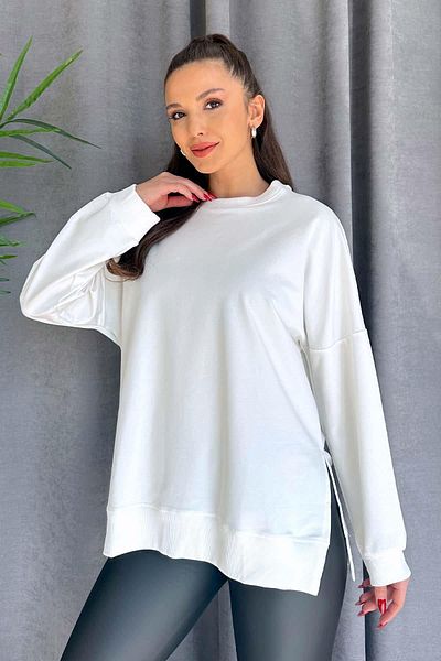 Mine Tan Butik Hanorac de bază cu umăr jos pentru damă - alb