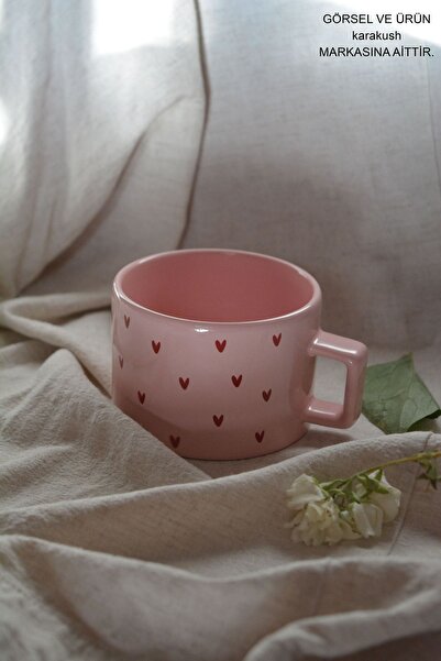 karakush Kalp Desenli Pembe Kupa Bardak