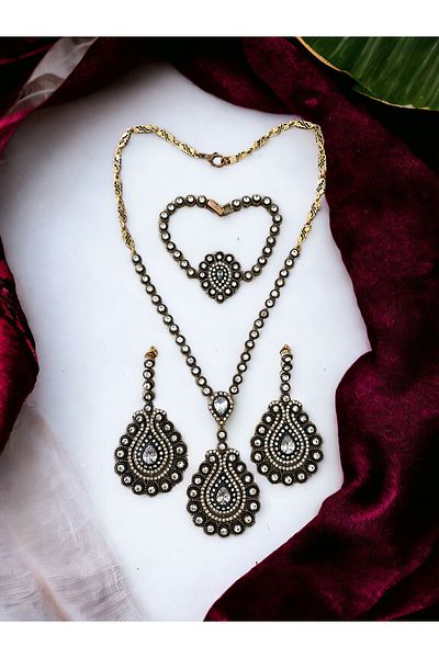 FAYRA ACCESSORIES Zircon Stone Large Water Drop - Earring Necklace and Bracelet Set