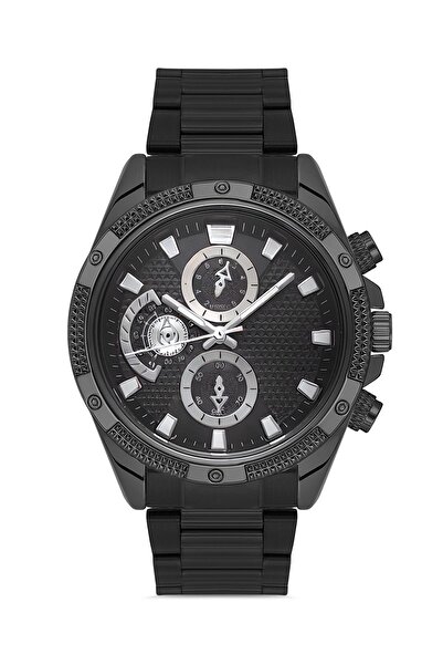 polo55.sport.1855 Dekoratif Kadran Şık Kasa Siyah Metal Kordon Erkek Kol Saati