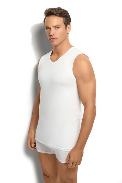 MYS GRUP TEKSTİL Jiber 3-piece Men's White V-neck Cotton Undershirt Set / 123