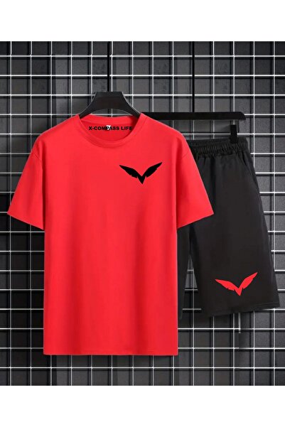 FECCY Unisex Kanat Baskılı Oversize Şort T-shirt Takım