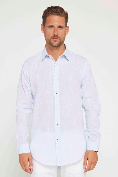 Tudors Cămașă albastră Slim Fit - mânecă lungă, in 100% bumbac, epoleți
