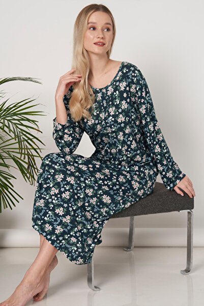 Pijadore Cămașă de noapte pentru femei, albastru bleumarin, cu mânecă lungă -...