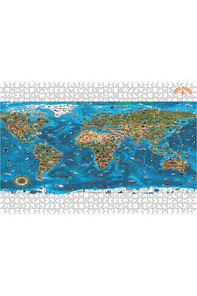 Teona Ahşap Dünya Kültür Haritası Dekoratif Çift Katlı Çerçeveli Asılabilir Ahşap Puzzle 1000 PARÇA 70X50