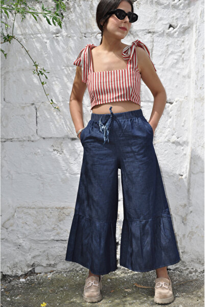 Kırmızı Çizgili Kare Yaka Crop Top