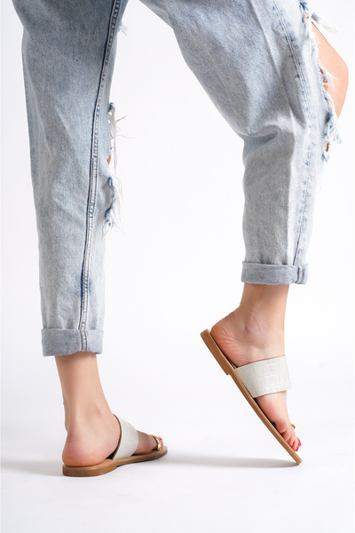 DaphneSandals Papuci de damă din piele croco bej 5205