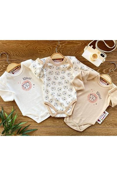 Renkli Puset 3-Piece Combed Cotton Baby Long Sleeve Bodysuit Set Lion Pink Blue