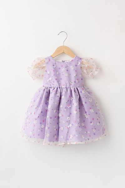 Banamio Grace Baby Girl Cotton and Satin Lined Crispy Floral Patterned Tulle Dress
