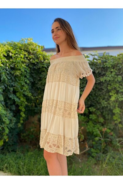 Bohemian Women's Mink Madonna Collar Flared Dress