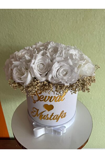 Ametist AMETİST KIZ İSTEME ÇİÇEĞİ BEYAZ GÜL KUTUSU YAPAY GÜL BUKETİ