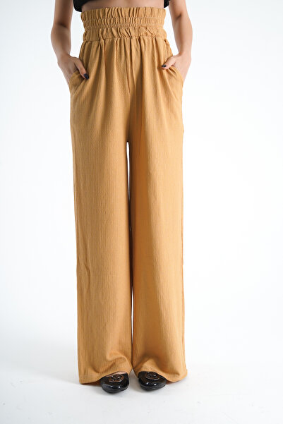 BAKGİY Camel Kadın Beli Lastikli Bol Paça Bürümcük Pantolon BG1194-323-0001