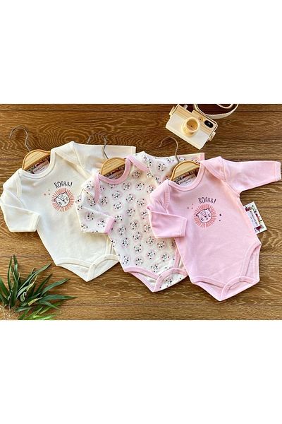 Renkli Puset 3-Piece Cotton Long Sleeve Baby Bodysuit Set Aslan