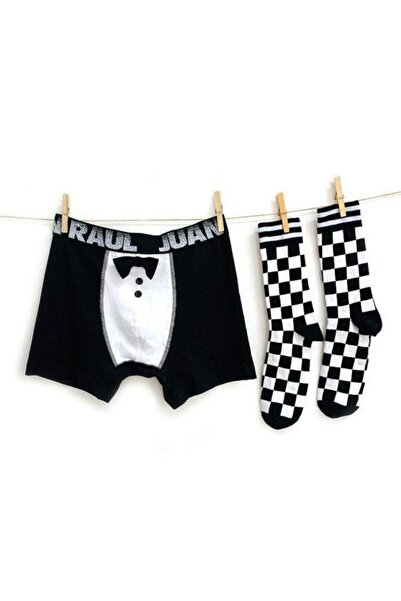 Socks Stations Чоловічий чорно-білий метелик, боксери та шкарпетки в подарунковій коробці