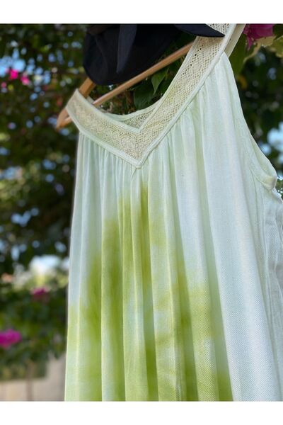 Bohemian Women's Mint Tie-Dye Pattern Flared Beach Dress