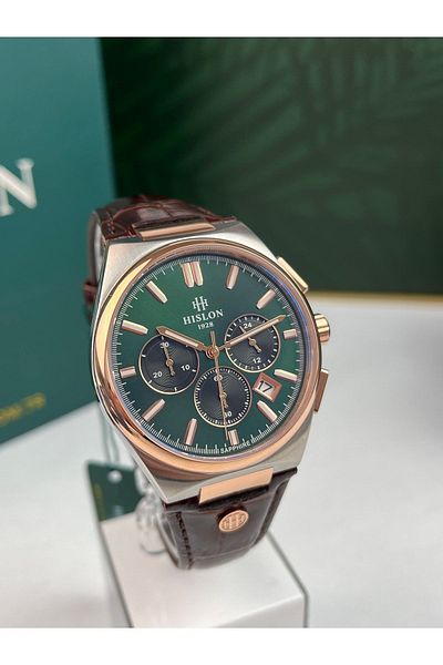 Hislon Men's Leather Strap Watch 43mm Sapphire (Anti-Scratch) Glass 5 Atm Waterproof