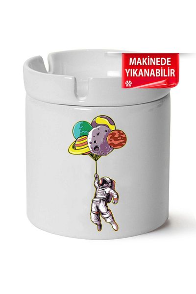 Çakilap Astronaut Printed Porcelain Horse-Fighting Ashtray