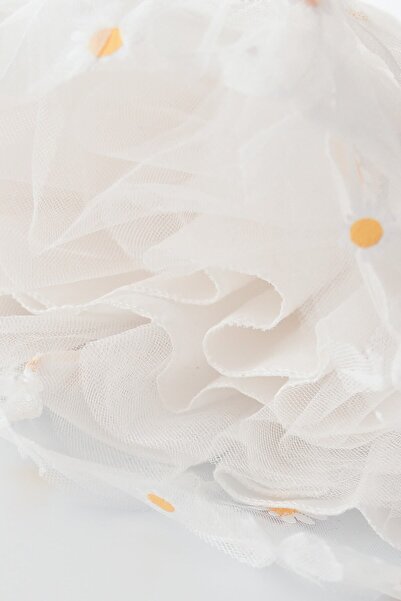 Banamio Alyssa Baby Girl Child Cotton Lined Daisy Printed Fluffy Tulle Dress (white)