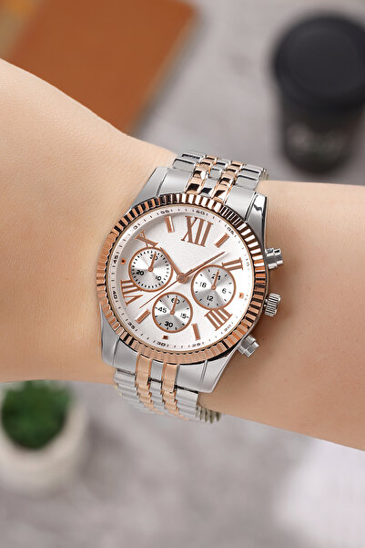 Polo55 Dekoratif Göstergeli Rose-gümüş Metal Kordon Unisex Kol Saati