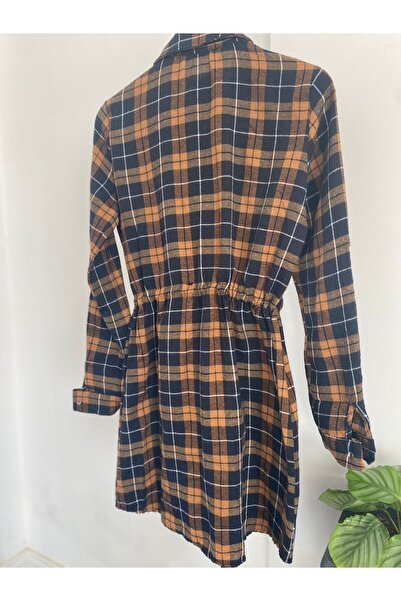 Bohemian Lumberjack Fabric Long Sleeve Waist Lace-up Shirt Dress