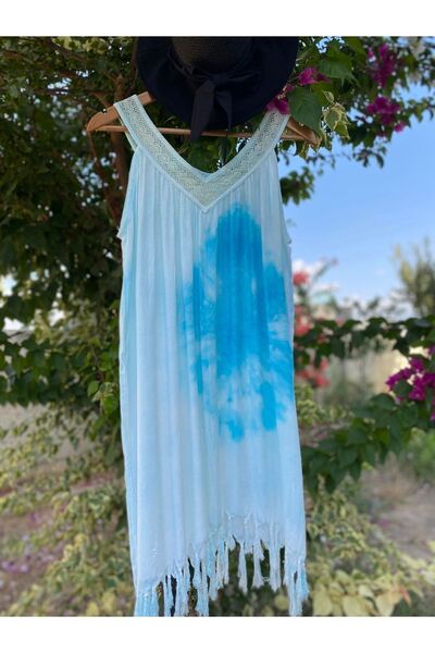 Bohemian Women's Turquoise Tie-Dye Pattern Flared Beach Dress