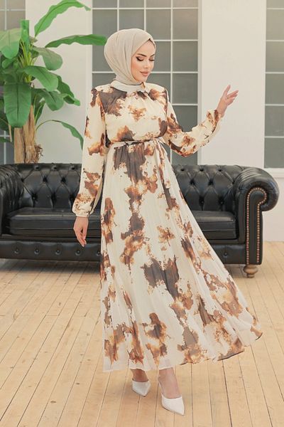 InStyle Φόρεμα καφέ σιφόν - Tie-Dye και Abstract Pattern
