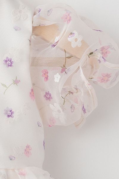 Banamio Grace Baby Girl Cotton and Satin Lined Crispy Floral Patterned Tulle Dress