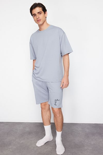 Trendyol Collection Oversize Γκρι Πλεκτό Σετ Πιτζάμα με Σορτς - TMNSS24PT00010