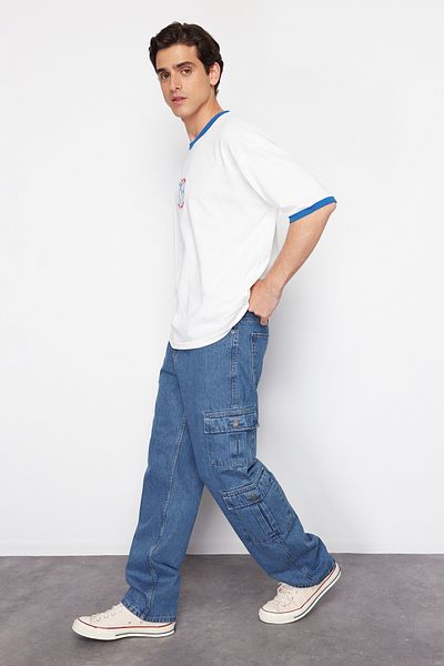 Trendyol Collection Ανοιχτό μπλε Wide Cut Jeans - Loose Jeans with Cargo Pockets TMNSS24JE00000