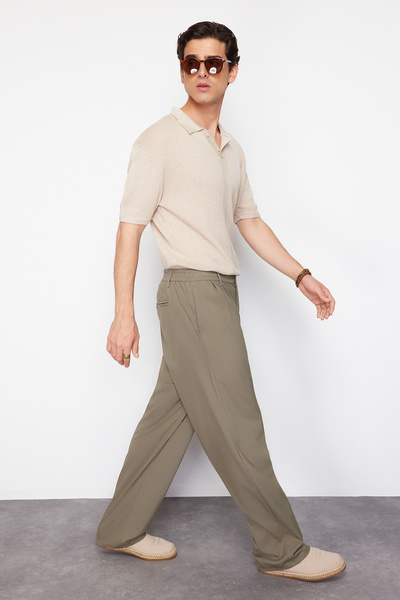 Trendyol Collection Khaki Wide Leg Fabgy Baggy Kalhoty Tmnss23Pl00039