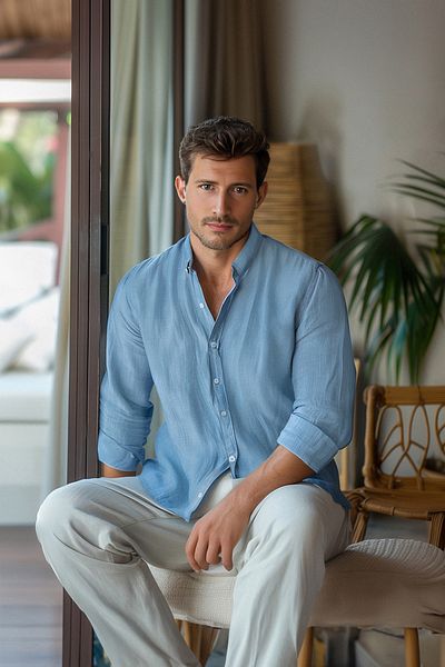 Trendyol Collection Унісекс синій Regular Fit Linen Look Cotton Gomlek TMNSS23GO00099