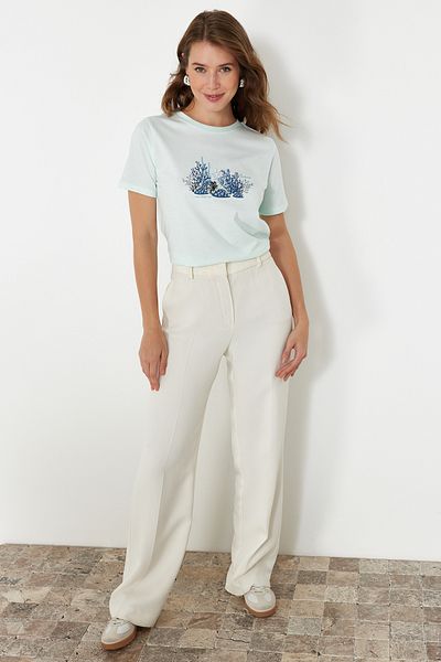 Trendyol Collection Blue Regular/Normal Pattern Stone Embroidered Knitted T-Shirt TWOSS24TS00269