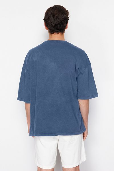 Trendyol Collection Μπλουζάκι Indigo Oversize Αντίκα Βαμβακερό Μπλουζάκι - TMNSS24TS00120