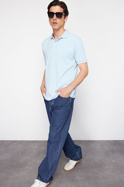 Trendyol Collection Světle modrá Regular/Normal Cut Short Sleeve Label Applique Polo Collar Tričko TMNSS23PO00016